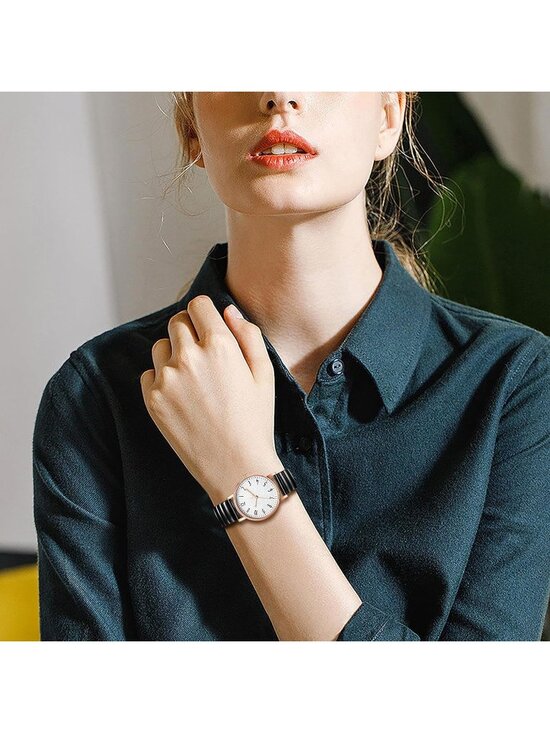 Women\'s Black Analog Quartz Elastic Strap Arabic Numerals Waterproof Wrist Watch main image 6